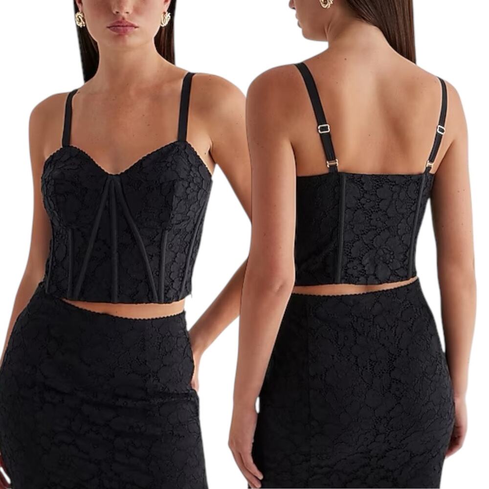 Express Cropped Corset Top Size 10 Black Lace Bustier Whimsigoth Witchy Glam NEW